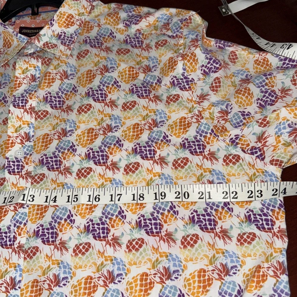Johnston & Murphy Men L Pineapple Multicolor Button Up Short Slv Tropical Beach - Picture 3 of 9